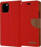 Apple iPhone 12 Pro Denim Bookcase - Rood - Spijkerstof - Portemonnee hoesje