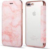 Apple iPhone 7 - 8 Plus Flip cover - Roze - Marmer - Folio