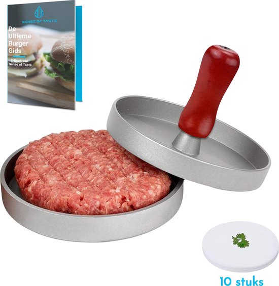 Hamburgerpers Antiaanbaklaag - BBQ Set - RVS - Incl. 10x Waxpapiertjes | bol.com