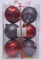 Totally Christmas | Kerstbal | Rood-Grijs | 8 cm | 6 Stuks