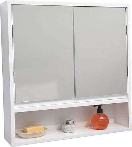 COSTWAY Armoire à pharmacie de salle de bain avec miroir, armoire de rangement murale avec 2 portes, armoire murale de salle de bain à miroir pour cuisine, buanderie, entrée, blanc