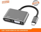 GR4IT Premium USB C naar VGA en HDMI Converter hub - 1080P / 4K - Spacegray