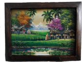 Schilderij voor woonkamer Thais dorp aan het water lengte 47 cm breedte 37 cm.