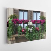 Onlinecanvas - Schilderij - Flowerpots And House Plants On The Balcony Art Horizontal Horizontal - Multicolor - 60 X 80 Cm