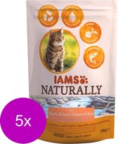 5x Iams Naturally Cat Adult Saumon de l' Atlantic North & Riz 700 gr