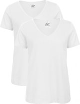 Senvi Dames 2-pack V-hals T-shirt 100% Katoen (Biologisch) Wit - L