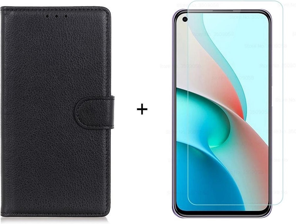 Xiaomi Redmi Note 9T zwart agenda hoesje + Glas screenprotector