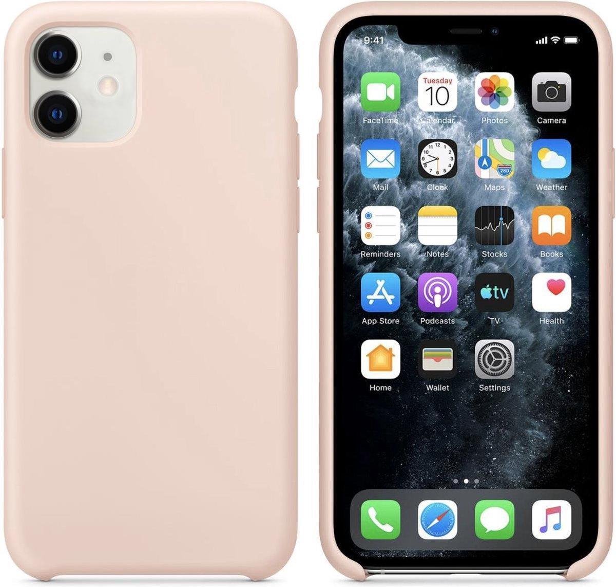 Geschikt voor Apple iPhone 12 Siliconen hoesje - Roze - Suède binnenkant