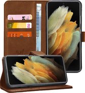 Samsung S21 Ultra Hoesje - Samsung Galaxy S21 Ultra Book Case Leer Wallet - Bruin