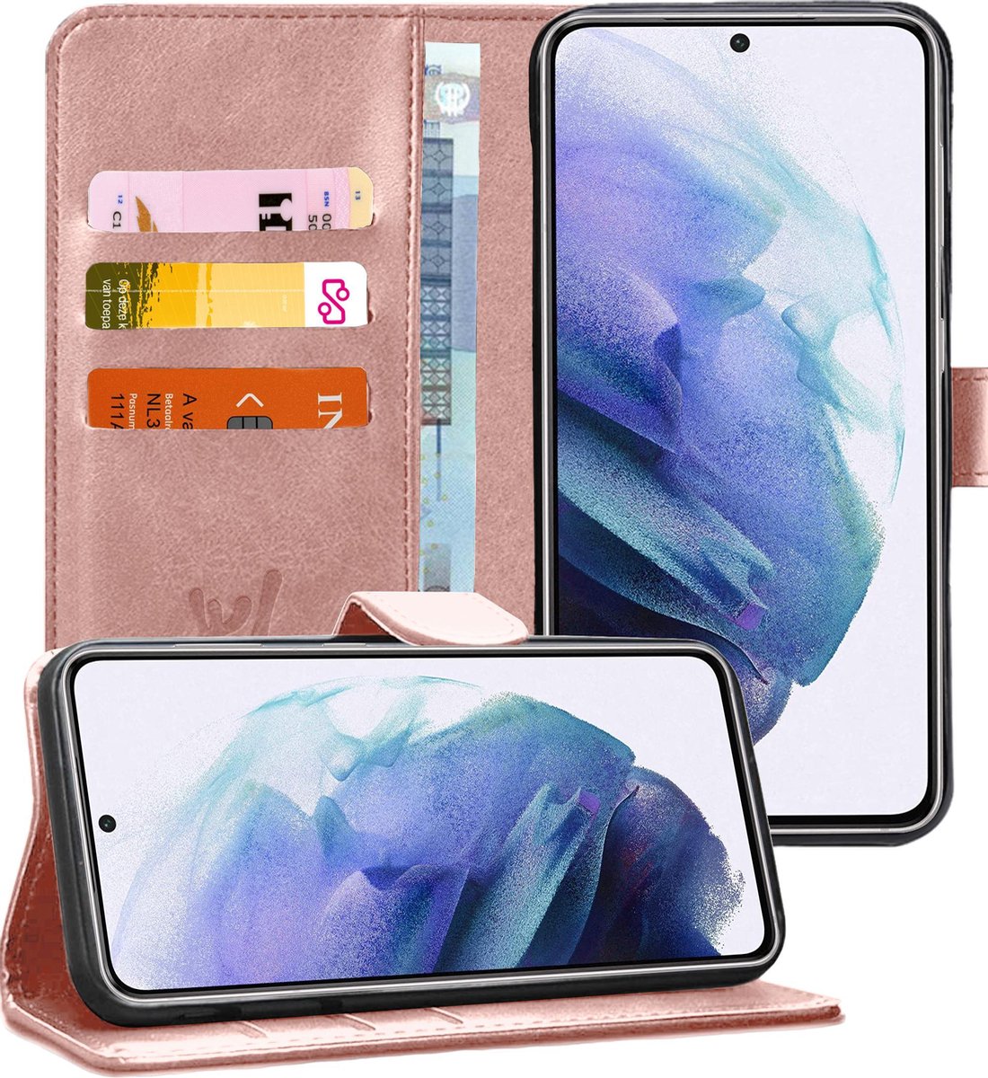 Hoesje geschikt voor Samsung Galaxy S21 Plus - Book Case Kunstleer Pasjeshouder Rosegoud