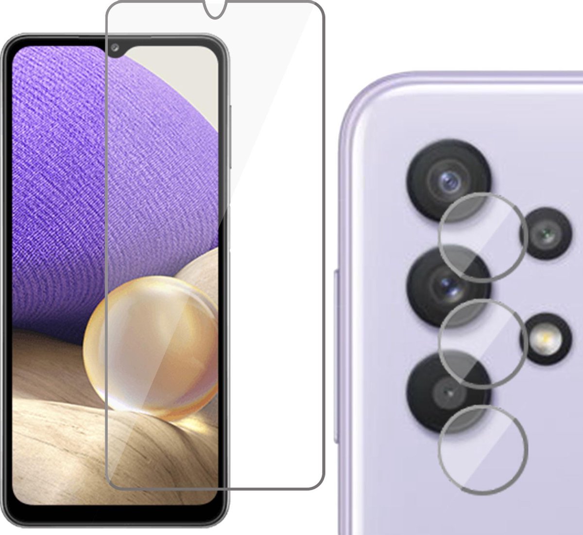 Screenprotector geschikt voor Samsung A32 5G + Camera Lens - Glas Screen Protector