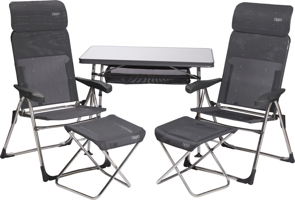 Crespo - Set 213 Classic - Tafel met 2 stoelen en voetenbankjes en accessoires - Donker grijs (40)