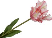 Silk-ka Kunstbloem-Zijden Bloem-Tulp Steel Zijde Roze-Wit 71 cm