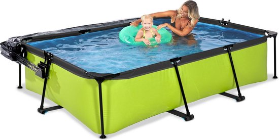 EXIT Lime Frame Zwembad 300x200x65cm - Opzetzwembad - met Filterpomp & Overkapping - Rechthoekig - Groen