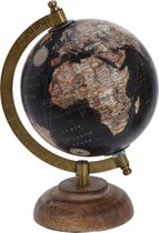 Decoratie wereldbol/globe zwart op mangohouten voet/standaard 13 x 22 cm -  Landen/contintenten topografie