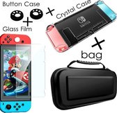 Complete Set Bescherm Hoesje Geschikt voor Nintendo Switch - Console Hoes - Transparant Case/knopbeschermers/glasfolie/beschermers  - Verwijderbare beschermhoes - Etui - Accessoires voor Swit