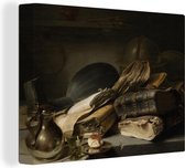 Stilleven schilderij - Boeken - Jan Lievens - Oude meester - Bruin - Canvas stilleven - Stilleven boeken - Wanddecoratie - 40x30 cm