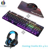 Gaming Combo Kit 4 in 1 Toetsenbord, Koptelefoon, Muis, Muismat - Mechanisch Gaming Toetsenbord Bedraad - Game keyboard met kabel - Led RGB verlichting
