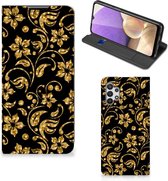 Bookcase Cadeau voor Oma Geschikt voor Samsung Galaxy A32 5G Telefoonhoesje Gouden Bloemen