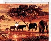 Schilderen op Nummer Safari Olifant 40x50 met Frame Volwassenen & Kinderen - Kleuren op Nummer - Paint by Number - Hobbypainting.nl®