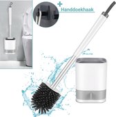 WC Borstel met Houder Siliconen Toiletborstel Badkamer Accessoires - Incl. RVS Handdoekhaak - Vrijstaand & Wandmontage - Daily Logix®