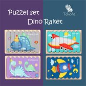 Dieren Puzzel Tweezijdig Set 2 Educatief speelgoed Houten Montessori dinosaurus - draak - raket - vliegtuig