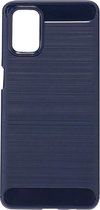 Shop4 - Samsung Galaxy M31s Hoesje - Zachte Back Case Brushed Carbon Donker Blauw