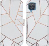 iMoshion Hoesje Geschikt voor Samsung Galaxy A12 Hoesje Met Pasjeshouder - iMoshion Design Softcase Bookcase - Meerkleurig / White Graphic