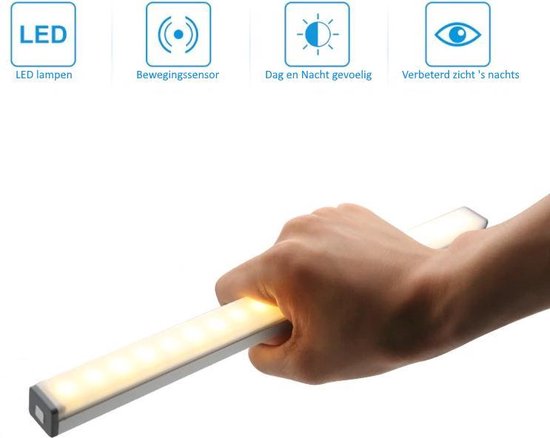 Nachtlampje - Nachtlampje met Bewegingssensor - Inclusief Oplaadkabel - Motion Lamp - LED Wandlamp Binnen - Warm Wit - Magnetische Montage - 30cm - Warm Wit Licht