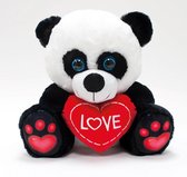 Panda Valentijn Cadeautje Vrouw – Pluche Love Knuffelbeer met Hartje - 30 cm – Wit/Zwart