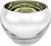 Luxe waxinelicht houder sicore  glas - Camo groen gekleurd en zilver - kaarshouder glas- kaarstandaard mondgeblazen