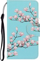 Blauw roze bloemen book case hoesje Telefoonhoesje geschikt voor Samsung Galaxy A52