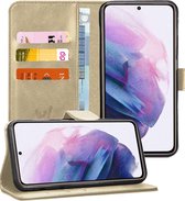 Samsung S21 Hoesje - Samsung Galaxy S21 Book Case Leer Wallet - Goud