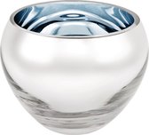 Luxe waxinelicht houder sicore  glas - Licht blauw gekleurd en zilver - kaarshouder glas- kaarstandaard mondgeblazen