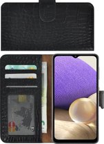 Samsung Galaxy A12 hoesje - Wallet Case - Samsung A12 Hoesje Book Case Wallet Echt Leer Croco Zwart Cover