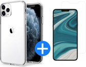 iPhone 11 Pro Hoesje Transparant - iphone 11 pro hoesje Siliconen Case + 1x iPhone 11 Pro Screenprotector Tempered Glass Screen Protector Glas