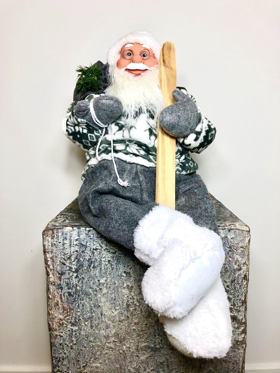 Luxe Afgewerkte Kerst Decoratie Kerstman Zittend - 60cm