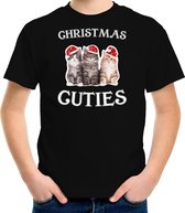Kitten Kerstshirt / Kerst t-shirt Christmas cuties zwart voor kinderen - Kerstkleding / Christmas outfit S (110-116)