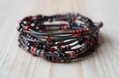 Curly's Beads DIY Pakket - Sieraden maken - Lederen Wikkelarmband - Miyuki Rocailles - Zwart Rood