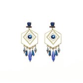 Biba oorhangers oorbellen bohemian blauw/goudkleurig - Sieraden sjoppie
