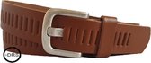 De Riemenspecialist - Leren riem Cognac met gleufjes 4 cm breed - Maat 105 (totale lengte 120)