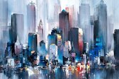 JJ-Art (Canvas) 60x40 | New York, skyline abstract - woonkamer | gebouwen, steden, modern | Foto-Schilderij | Print op Canvas (canvas wanddecoratie) | KIES JE MAAT