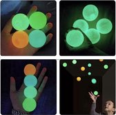GlobalGoods ® - Multifunctionele Stressballen voor Volwassen & Kinderen - Set van 6 stuks - Sticky balls - Sticky wall ball - Glow in the Dark - TikTok trend - Fidget - Groen - Blauw - Oranje - Wit