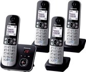PANASONIC KX-TG6824GB - Quattro DECT draadloze telefoon, 4 handsets - Antwoordapparaat - zwart
