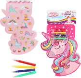 Teken en Schetsblok in een Eenhoornvorm | Roze met 4 stiften - unicorn stiften