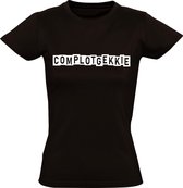 Complotgekkie Dames t-shirt | corona | covid-19 | viruswaanzin | grappig | tekst | cadeau | kado | Zwart