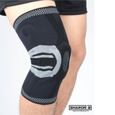 GenuX2000 | Kniebrace | Zwart Grijs | maat M | Knieband | met siliconen Patella ring | Kniebandage | Ondersteuning van knie en knieschijf | compressie band | Dames en heren | voor sport of ac