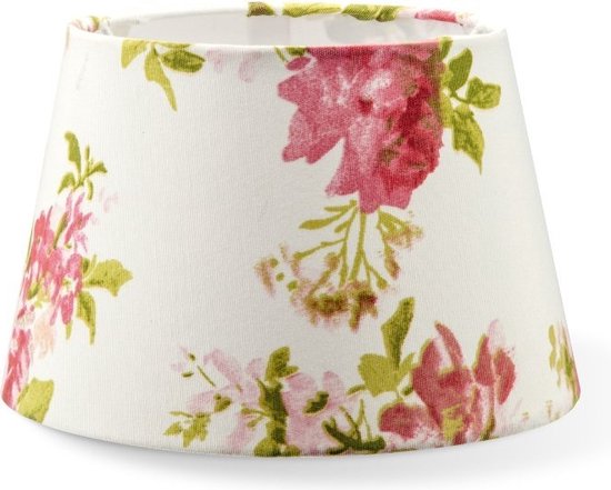 Home Sweet Home - lampenkap rond schuin - katoen - romantische lampenkap - Ø20cm H13cm - E27 fitting - bloemen print - creme
