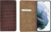Samsung Galaxy S21 hoesje - Wallet case- Samsung S21 hoesje - Portemonnee Bookcase Ultra dun Echt leer Croco Bruin