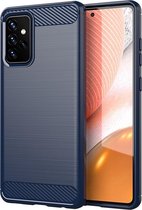 Samsung Galaxy A72 hoesje - Gel case geborsteld metaal en carbonlook - Navy blauw - GSM Hoesje - Telefoonhoesje Geschikt Voor: Samsung Galaxy A72